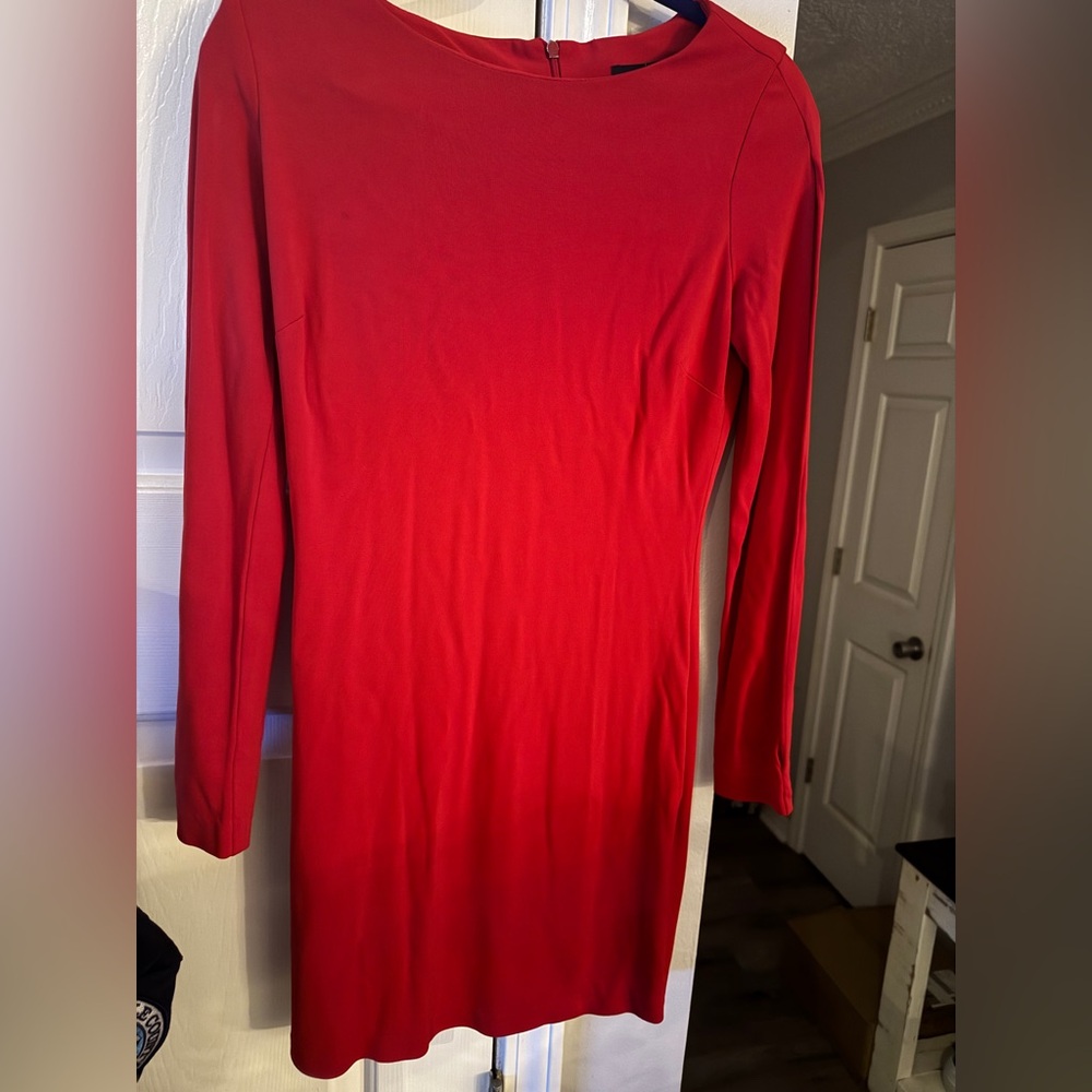 Size 8 Moda International Red Long Sleeve Sheath Dress. Open sleeves.